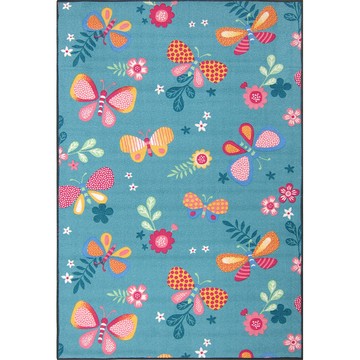 粉藍蝴蝶圈毛地毯 100x150cm