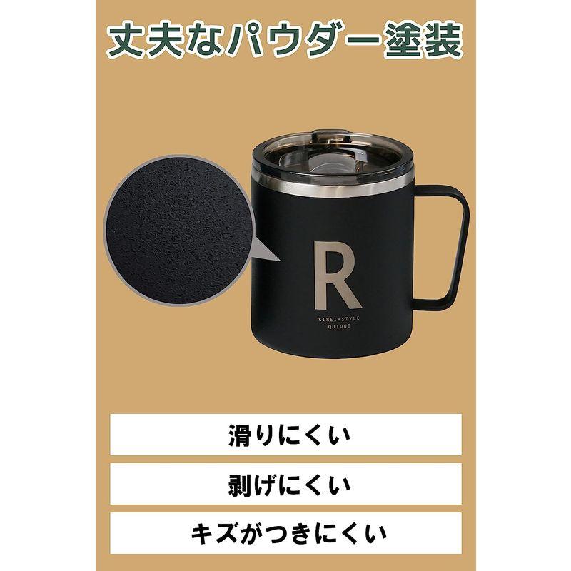 OGURA 真空断熱 マグカップ 350ml アルファベット フタ付き ステンレス 保温 保冷 ブラック R