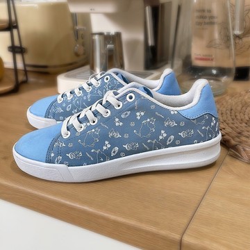 Paidal x Moomin姆明谷  滿版印花免綁帶休閒鞋不彎腰輕運動鞋-藍
