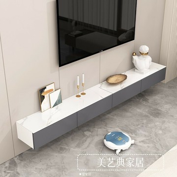 客廳巖板懸空電視柜一字影視掛墻長條儲物柜墻上支架裝飾架無拉手/電視櫃/懸浮櫃/儲物櫃/收納櫃/置物櫃/掛壁櫃