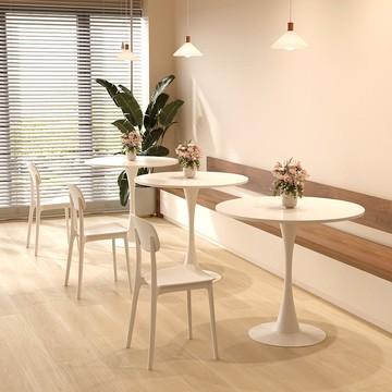 台灣公司 免稅開票 餐桌 網紅白色北歐風ins小圓形洽談桌奶茶咖啡店桌椅組合郁金香餐飯桌S089快速出貨