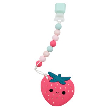 Loulou LOLLIPOP 水果家族固齒器組 奶嘴鍊夾 食用級矽膠 3個月以上適用  鏈夾 + 固齒器  草莓甜心  1組