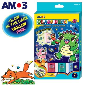 韓國AMOS 7色夜光主題玻璃彩繪 兒童玻璃彩繪 兒童玩具 繪畫玩具 (台灣總代理公司貨)
