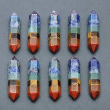 CS2505-1288-七彩石10×42mm雙尖六角柱天然水晶半寶石七彩石拼接工藝
