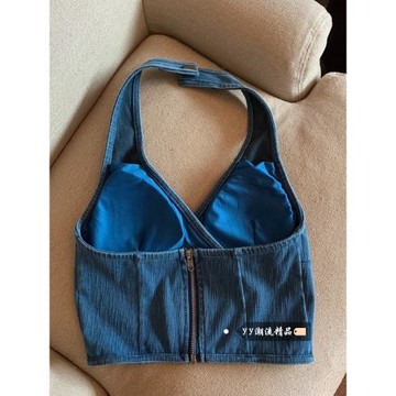 (免運)美式辣妹魚骨掛脖背心吊帶女冬季外穿獨特絕美帶胸墊美背無袖上衣