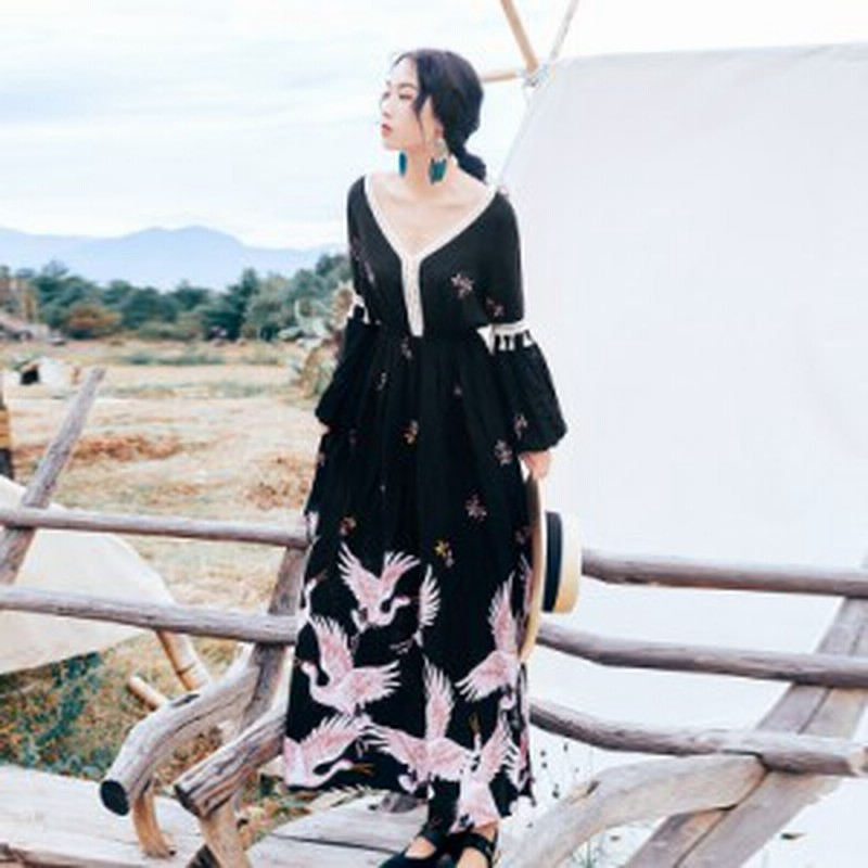 ロングワンピース 大きいサイズ 春 夏 長袖 Vネック 刺繍 ワンピース ロング マキシ リゾート ワンピース 3549 通販 Lineポイント最大1 0 Get Lineショッピング