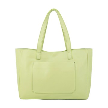 agnes b.前口袋logo壓印皮革托特包-粉綠