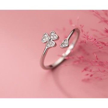 【Jpqueen】三葉草愛心開口戒指(白金色)