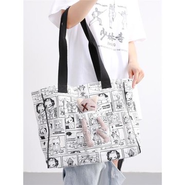 VOGTEE乘減貓可拆脫立體玩偶帆布托特包大容量新款百搭休閑單肩包