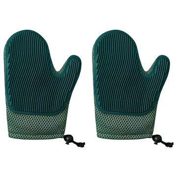 TengYue 寵物去毛按摩擼貓手套 2個  TPR材質  透氣網布  五指設計  魔鬼氈設計  墨綠色