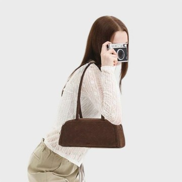 韓國製 MUR BUN手袋/單肩包/手提袋 (Suede Dark Brown)