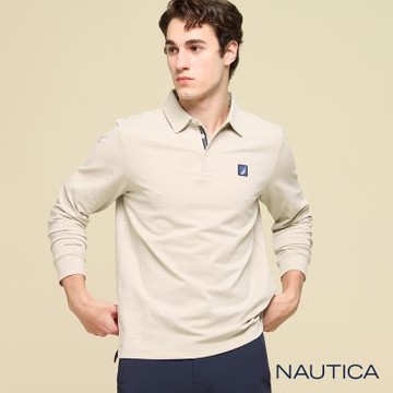 Nautica男裝 帆船徽章質感長袖POLO衫-杏色