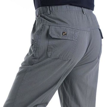 春夏款中老年純棉休閑褲松緊腰褲子寬松直筒男爸爸裝寬松老人長褲