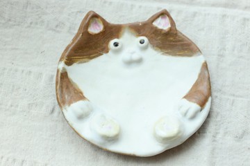 【聖誕節禮物】呆呆貓貓立體陶瓷小盤手捏擺飾水晶收納飾品盤瓷豆