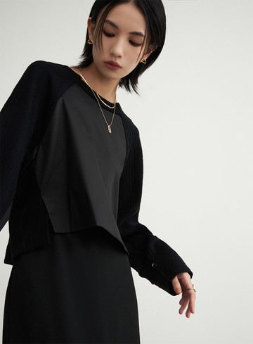 異材質拼接休閒上衣