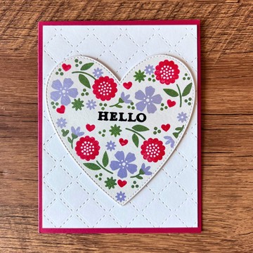 HELLO 花 愛心 白色 格線 暗紋 多用途卡