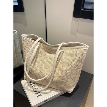 通勤大容量草編包包女2025新款時尚洋氣百搭單肩包流行爆款托特包