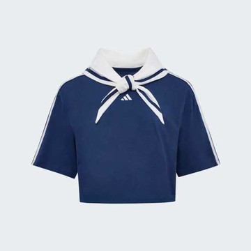 Adidas 愛迪達 Dce Box Tee KY7755 女 T恤 運動上衣 休閒短袖 深藍 亞版 短版 領巾設計