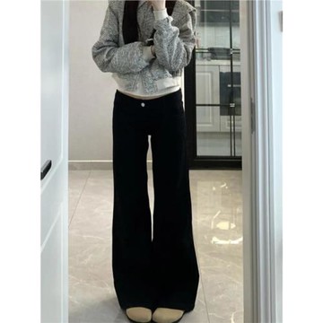 大碼黑色馬蹄牛仔褲女秋冬2025新款胖mm梨型身材顯瘦加絨微喇褲子