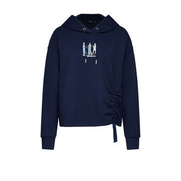 插畫家系列-彈性針織連帽長袖T恤/深藍色 | 5824675579