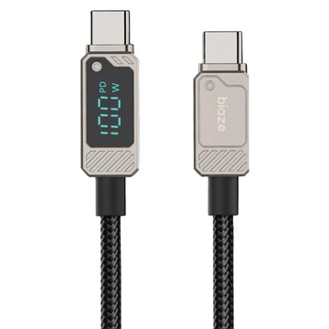 biaze 畢亞茲 PD100W Type-C對Type-C數顯快速傳輸線 鋁合金外殼 TPE編織  1.5m  黑色  1條