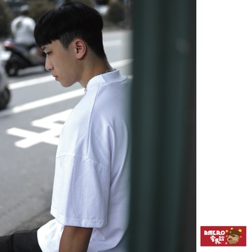 【AMERO】男裝 女裝 小高領 T恤 短袖 寬鬆 落肩 情侶裝