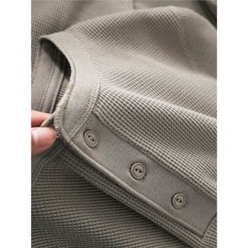 home daily 重磅純棉長袖T恤男秋季新款寬松休閑華夫格男士亨利衫