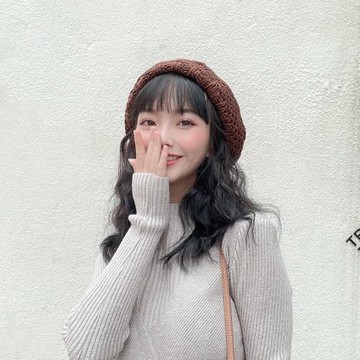貝雷帽春秋文藝畫家女手工毛線