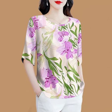 [韓國K.W.]現貨杏紫花桑蠶絲上衣