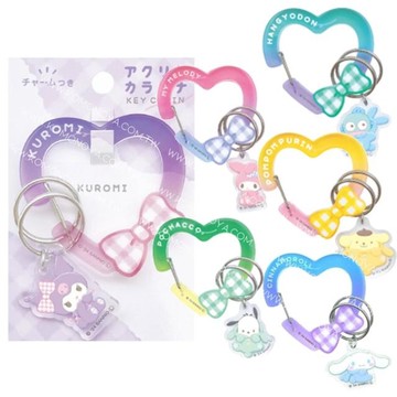 小禮堂 Sanrio 三麗鷗 愛心造型扣環鑰匙圈 包掛 (格紋蝴蝶結)