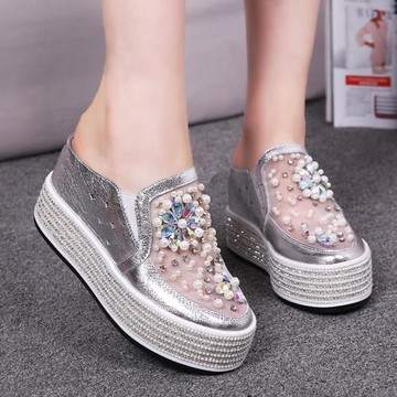 網紗鏤空厚底內增高涼拖無后跟懶人包頭半拖鞋女外穿坡跟休閑鞋夏