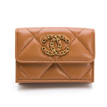 【CHANEL 香奈兒】19系列菱格小羊皮三折短夾