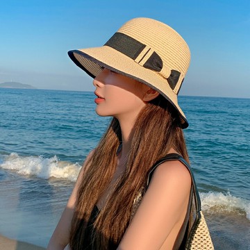 夏天漁夫帽防紫外線夏季帽子女遮臉時尚防曬遮陽大檐手工編制潮流
