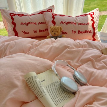 毛巾繡水洗棉四件套心碎花水洗棉四件套公主風甜美宿舍三件套床上