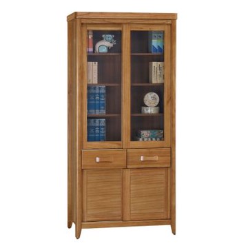 文創集 巴格泰3.1尺推門二抽實木書櫃-92x44x197cm免組
