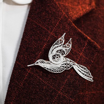 蜂鳥花卉領針 純銀絲工藝 AG999 | 飾品藝術工作室