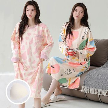 Sleeping Beauty 晚安甜心長袖附胸墊居家睡裙-6色可選