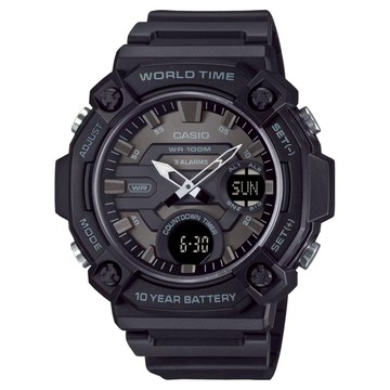 CASIO 卡西歐 大錶徑雙顯示設計手錶 AEQ-120W-1B  黑色