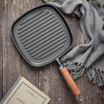 鑄鐵鍋牛排煎鍋早餐專用條紋煎牛排鍋無涂層家用電磁爐平底不粘鍋