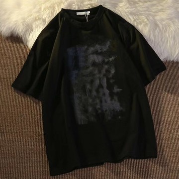 美式復古涂鴉潮牌短袖暗黑情侶寬松高街T恤男ins潮流新款夏季上衣