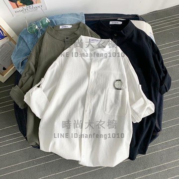 亞麻襯衫男短袖襯衣寬松男裝夏季棉麻男士純色簡約上衣【時尚大衣櫥】