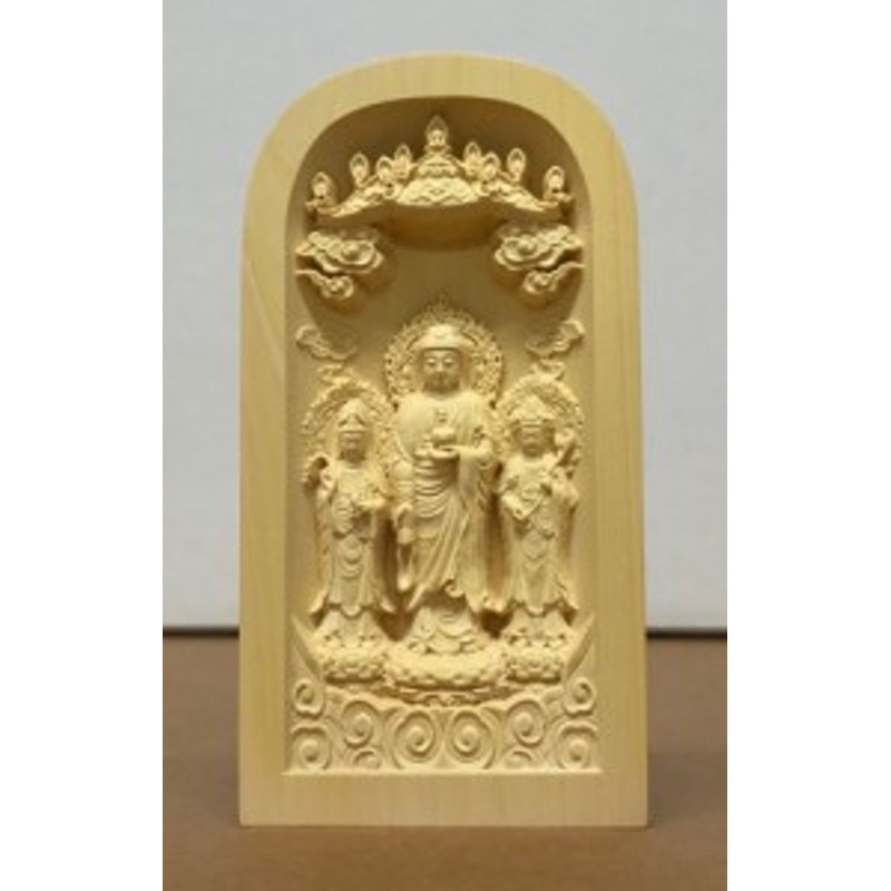 黄楊一杢彫り 阿弥陀三尊 仏像 東洋彫刻 彫刻 本黄楊 黄楊 ツゲ 柘植