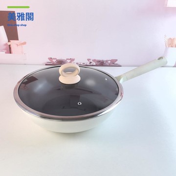 免運 304不銹鋼炒鍋 鈦熔射0塗層不粘鍋 陶瓷平底炒菜鍋 家用電磁爐通用【MYG115】