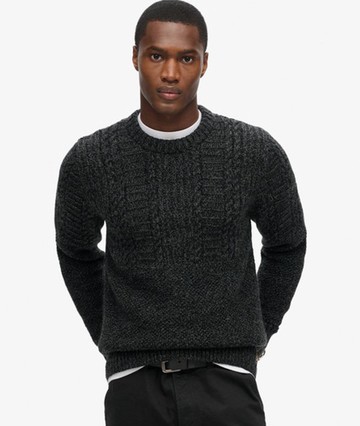 Superdry Men's Jacob Cable Knit Jumper Black Size: Xxl
