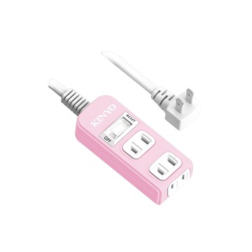 Kinyo 1開3插安全延長線 2孔  1.8m  粉色 + 白色  1個