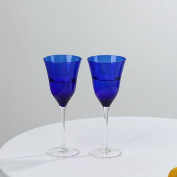 臺灣發貨>簡約藍色酒杯無鉛水晶玻璃創意高腳杯香檳杯甜酒必備優雅風TZL