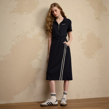 SO NICE 航海系立領收腰開衩空氣布洋裝