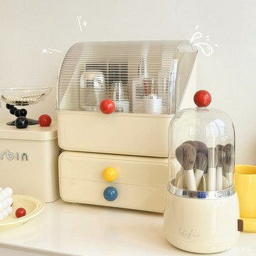 化妝品收納盒 化妝品收納 化妝收納盒 保養品收納 化妝台收納 多巴胺奶油化妝品桌麵收納盒防塵大容量梳妝臺刷桶護膚品置物架