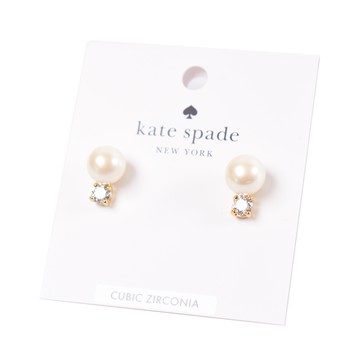 KATE SPADE Pearls Of Wisdom 珍珠晶鑽針式耳環-金色