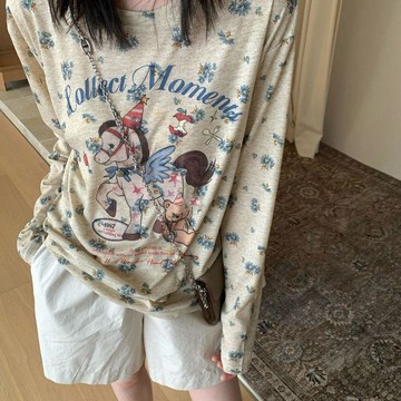 夢幻小馬印花防曬罩衫長袖T恤女夏新款開叉設計感時尚微透ins上衣韓版百搭綁帶薄款罩衫 防曬衣長袖罩衫 空調寬松上衣
